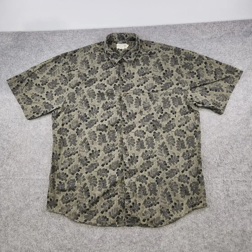 VTG Banana‎ Republic Shirt Mens XL Green Leaf Short Sleeve Button Up Tropical